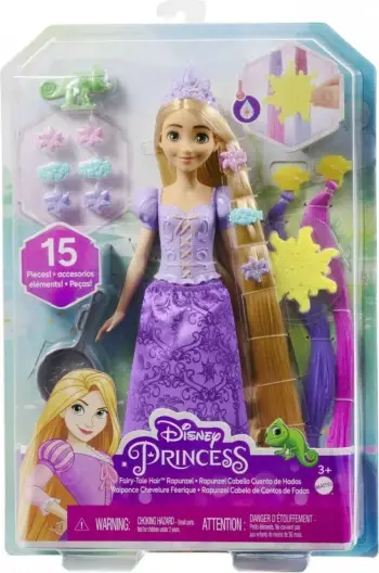 Kukull Mattel Disney Princess Rapunzel, flokë shumë të gjatë, me aksesorë, shumëngjyrëshe