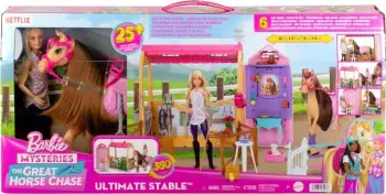Set loje Barbie Mysteries Ultimate Stable, stallë me kalë, mbi 25 aksesorë, shumëngjyrësh