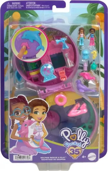 Set lojërash Polly Pocket Dolphin Rescue and Play, kompakt, me 2 kukulla, shumëngjyrësh