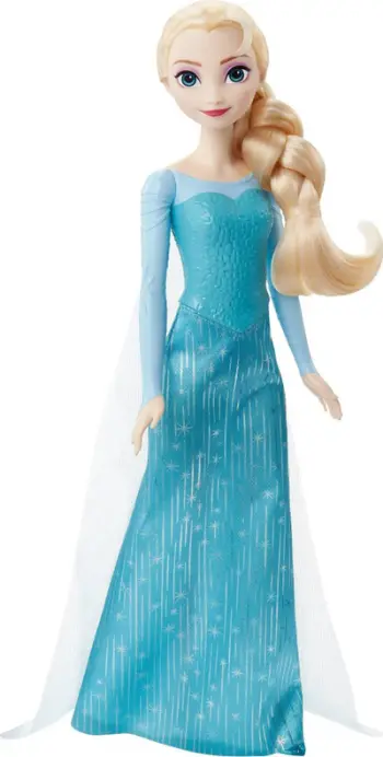 Kukull Mattel Disney Frozen Elsa, artikuluese, fustan blu