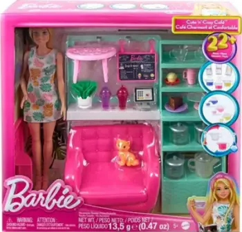 Set lojërash Barbie Mattel Relaxing at the Café HKT94, me kukull, me aksesorë, shumëngjyrësh