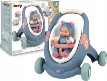 Ecurëse karrocë për kukull Smoby Little Smoby 3 në 1, me sedilje të heqshme, me kukull 30 cm, shumëngjyrëshe