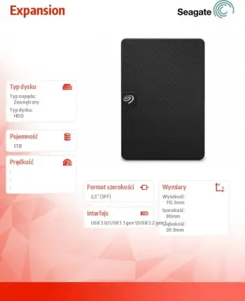 Hard Disk Portativ Seagate Expansion, 5TB, USB 3.0, i zi