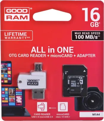 Kartë memorie Goodram M1A4-0160R12, 16GB, MicroSDHC, Class 10, e zezë