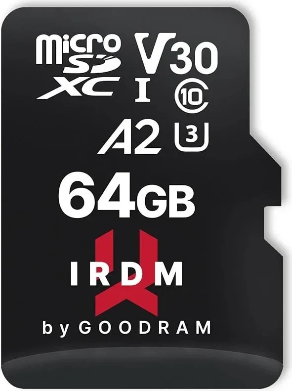 Kartë memorie GOODRAM micro SDXC, V30 A2, + përshtatës, 64GB - 1