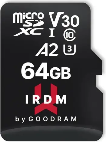 Kartë memorie GOODRAM micro SDXC, V30 A2, + përshtatës, 64GB