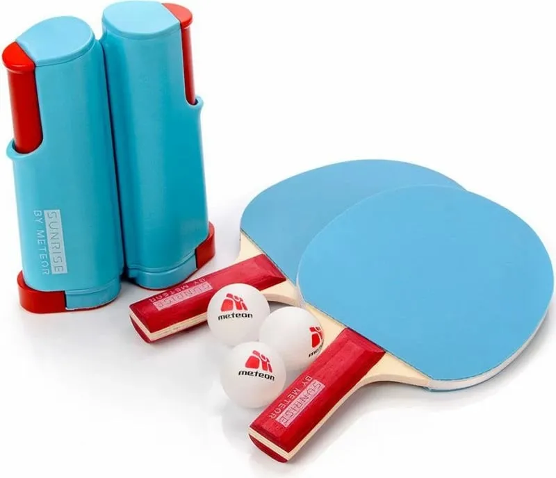 Set pingpongu Meteor Sunrise Rollnet, 2 raketa, 3 toptha, blu - 1