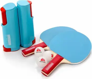 Set pingpongu Meteor Sunrise Rollnet, 2 raketa, 3 toptha, blu