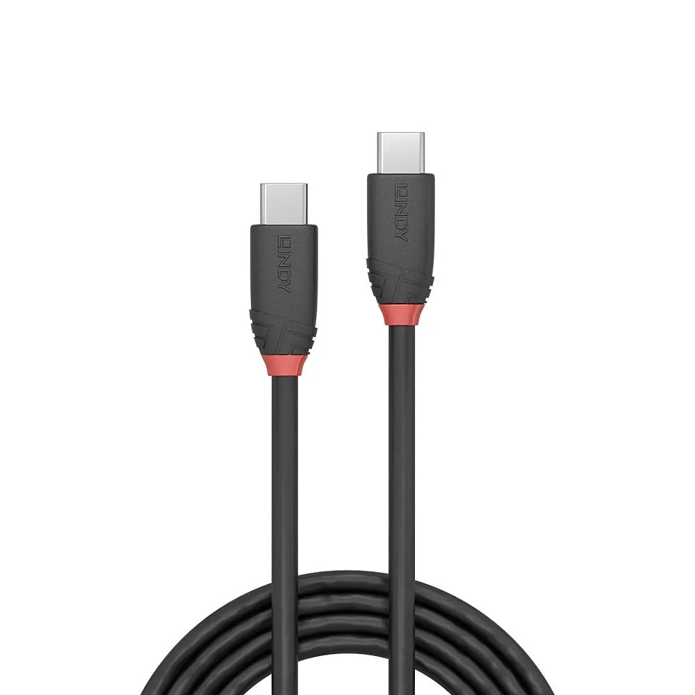 Kabllo USB-C LINDY Black Line, 1m, e zezë - 2