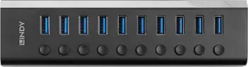 Qendër USB Lindy, 10 porte, 3.0, 5 Gb/s, e zezë