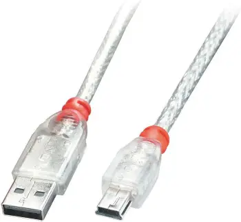 Kabllo USB Lindy USB-A në miniUSB 41781, 0.5 m, transparente