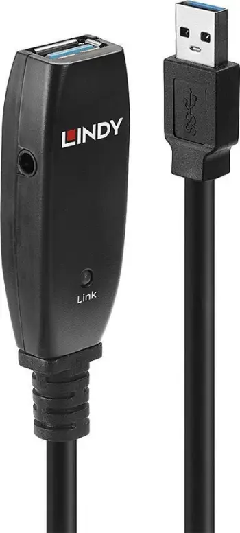 Kabllo zgjatues USB 3.0 Lindy Active Extension Slim, 15m, e zezë