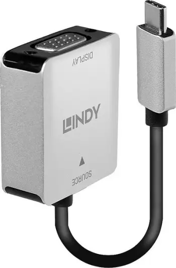 Adaptues video Lindy 43295, USB Type C në VGA, 0.12 m, gri