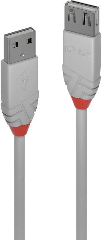 Kabllo USB Lindy (36714), USB-A në USB-A USB, 3 m, e hirtë