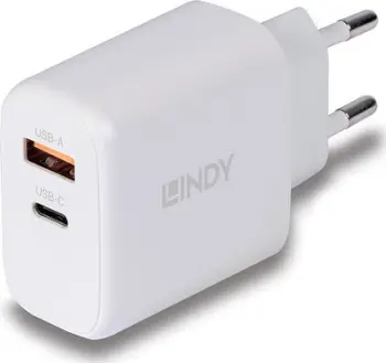 Karikues muror Lindy 73428, 65W, 2 porta USB USB C, i bardhë