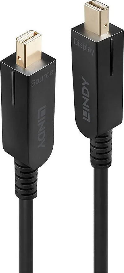 Kabllo DisplayPort Lindy Fiber Optic Hybrid, DP 1.4, 20m, e zezë - 2