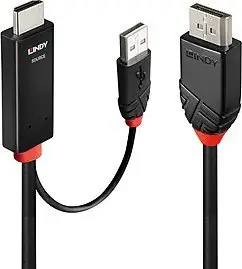 Kabllo Lindy DisplayPort në HDMI me USB A, 3m, e zezë