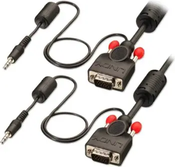 Kabllo VGA me audio Lindy 37299, D Sub VGA x2, Jack 3.5mm x2, 2m, e zezë