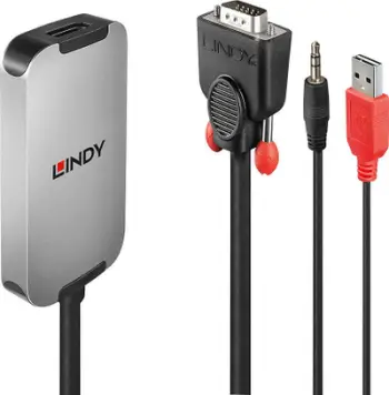 Adapter AV Lindy VGA në DisplayPort 1.2, Full HD 1080p, i zi e bardhë