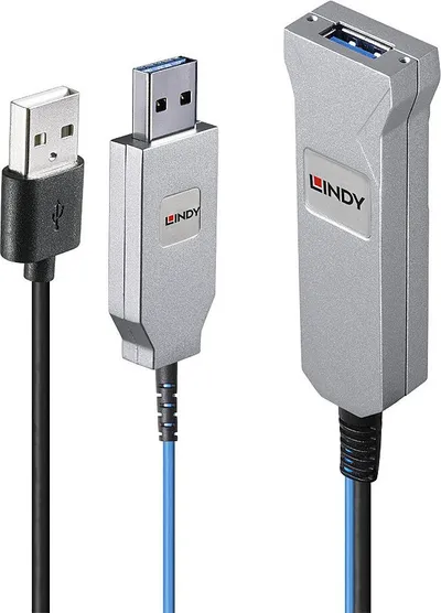 Kabllo USB Lindy 43345, USB A në 2x USB A, 30 m, blu - 1
