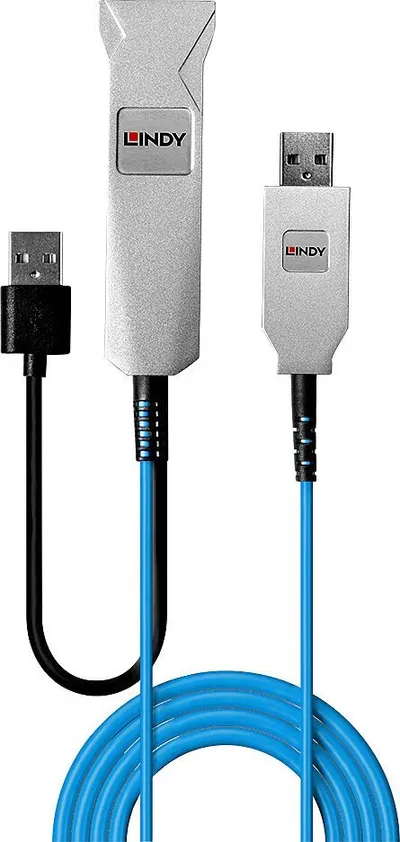 Kabllo USB Lindy 43345, USB A në 2x USB A, 30 m, blu - 2