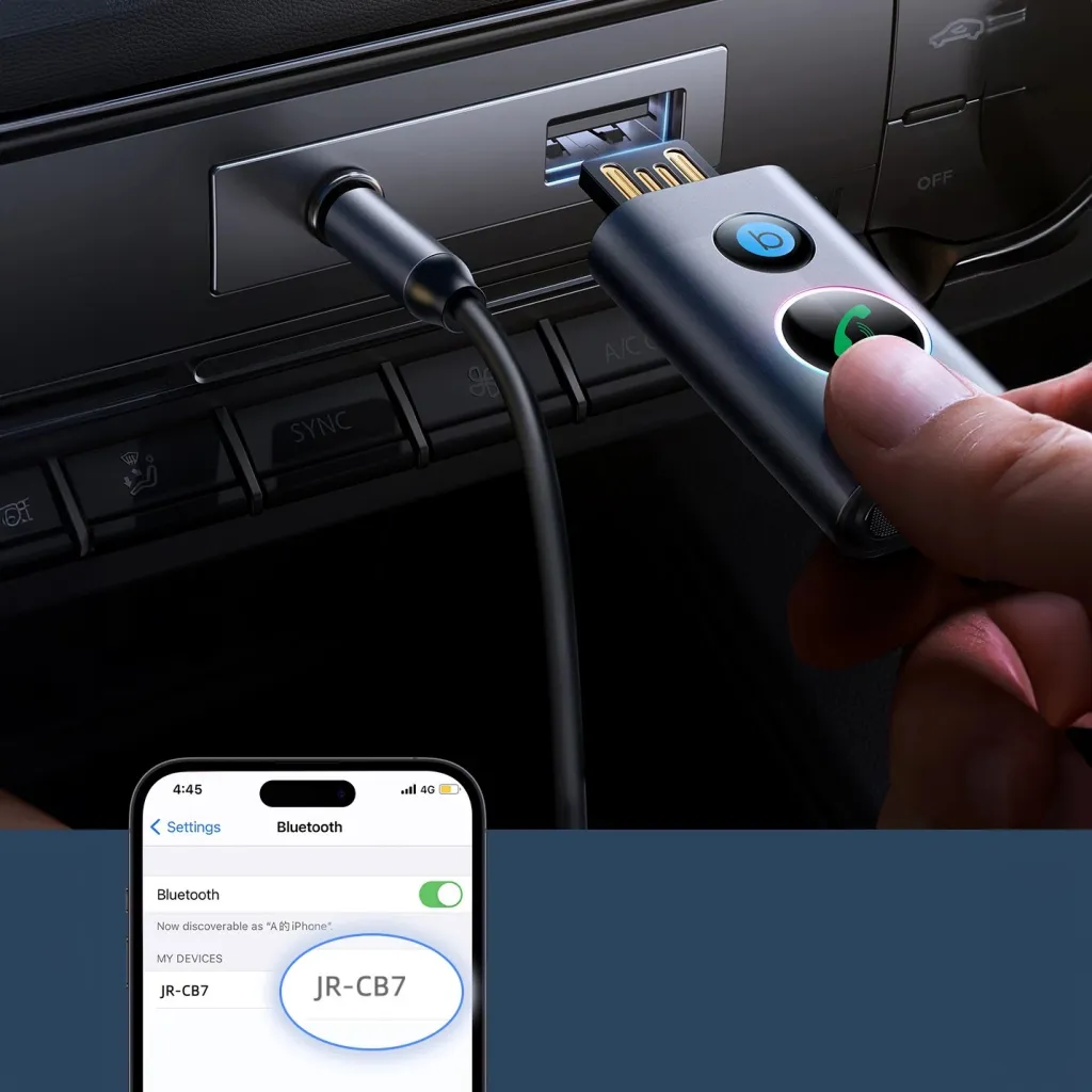 Marrës Bluetooth për makinë Joyroom JR-CB7, 1m, Super BASS, Gri - 9