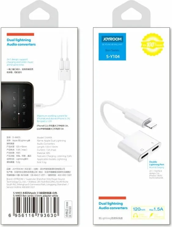 Adapter Joyroom S-Y104, 2n1 Lightning në 2x Lightning, i bardhë - 5