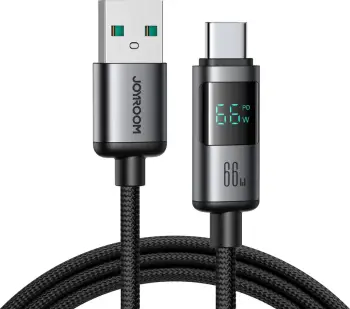 Kabllo Joyroom Prism Series A16, USB-C / USB-A, 1.2m, 66W, me ekran LED, e zezë
