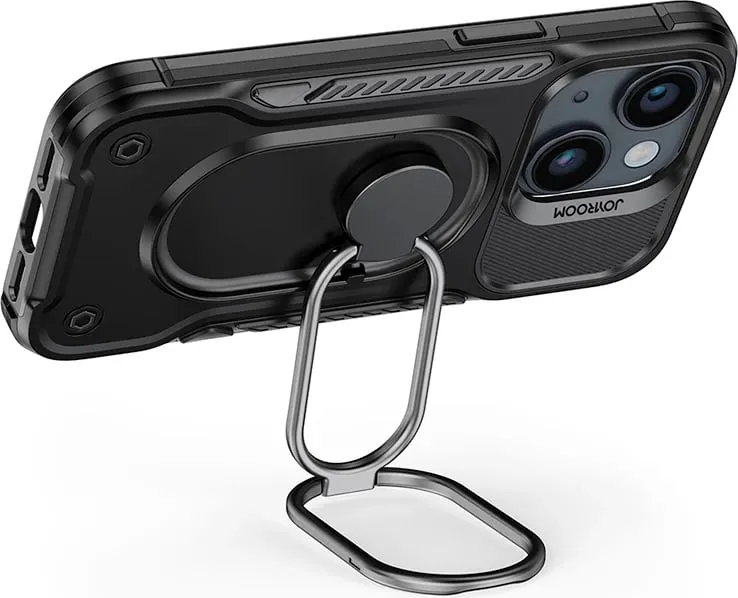 Mbështjellës Joyroom Dual Hinge për iPhone 14 Plus, me këmbalec dhe ring holder, Zi - 3
