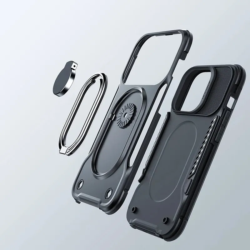 Mbështjellës Joyroom Dual Hinge për iPhone 14 Plus, me këmbalec dhe ring holder, Zi - 5
