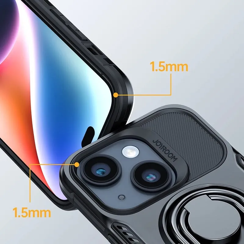 Mbështjellës Joyroom Dual Hinge për iPhone 14 Plus, me këmbalec dhe ring holder, Zi - 6