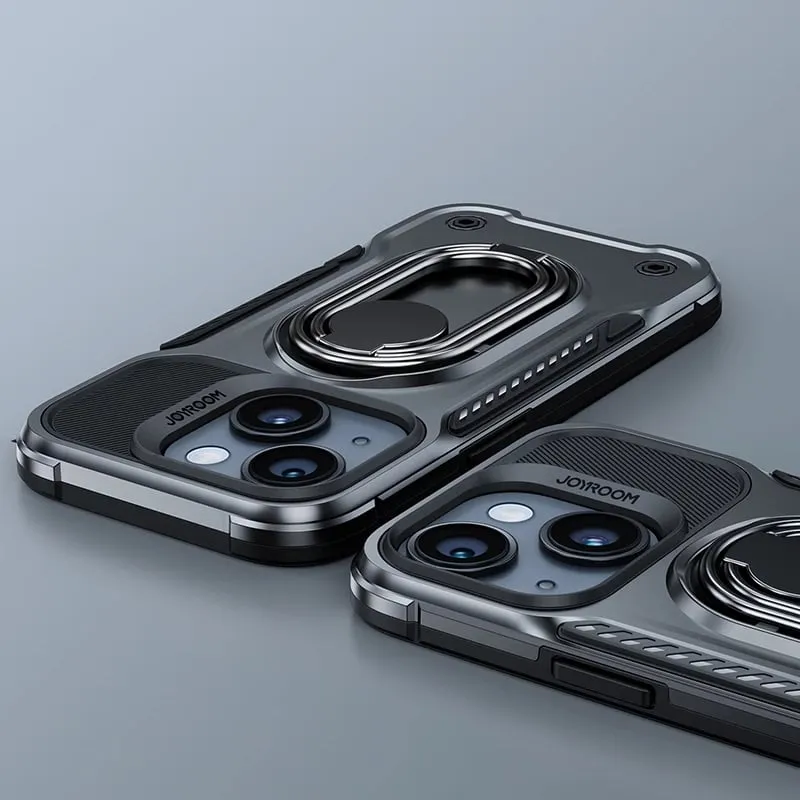 Mbështjellës Joyroom Dual Hinge për iPhone 14 Plus, me këmbalec dhe ring holder, Zi - 9