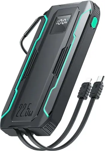 Powerbank Joyroom JR-PBF18, 10000mAh, 22.5W, me kabllo Lightning të integruar + kabllo USB-C 25cm, e zezë