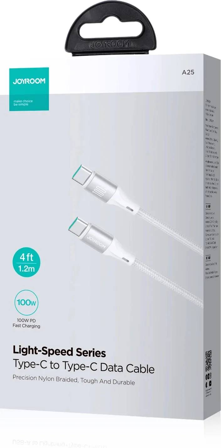 Kabllo USB-C/USB-C Joyroom Light-Speed S-A25, 1.2m, 100W, Bardhë - 4
