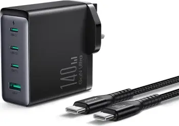 Karikues mur Joyroom JR-TCG05UK GaN, 140W, 3x USB-C, 1x USB-A, me kabllo USB-C/USB-C 240W 1.2m, i zi