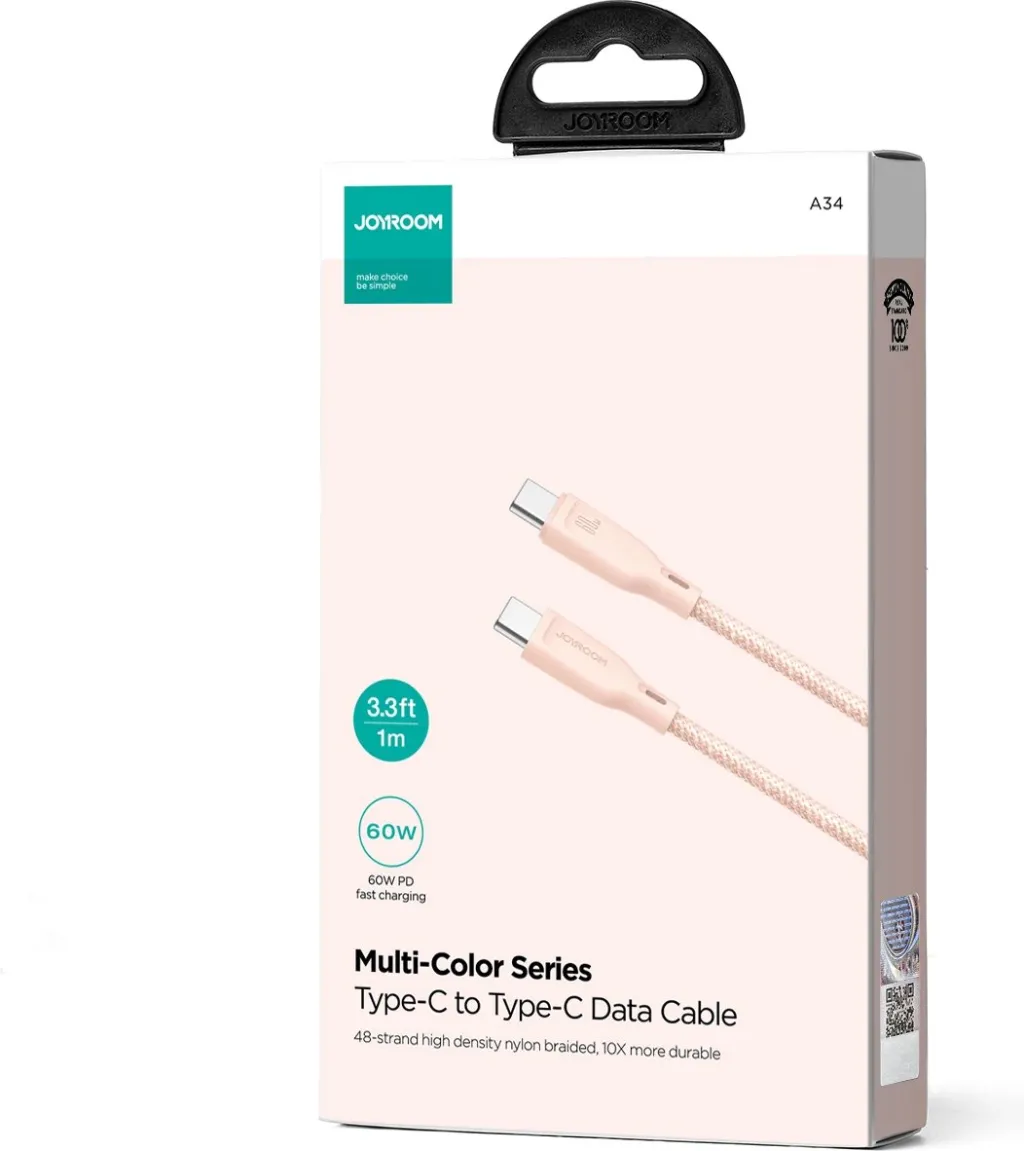 Kabllo USB-C/USB-C Joyroom Multi-Color Series S-A34, 1m, 60W, Rozë - 4