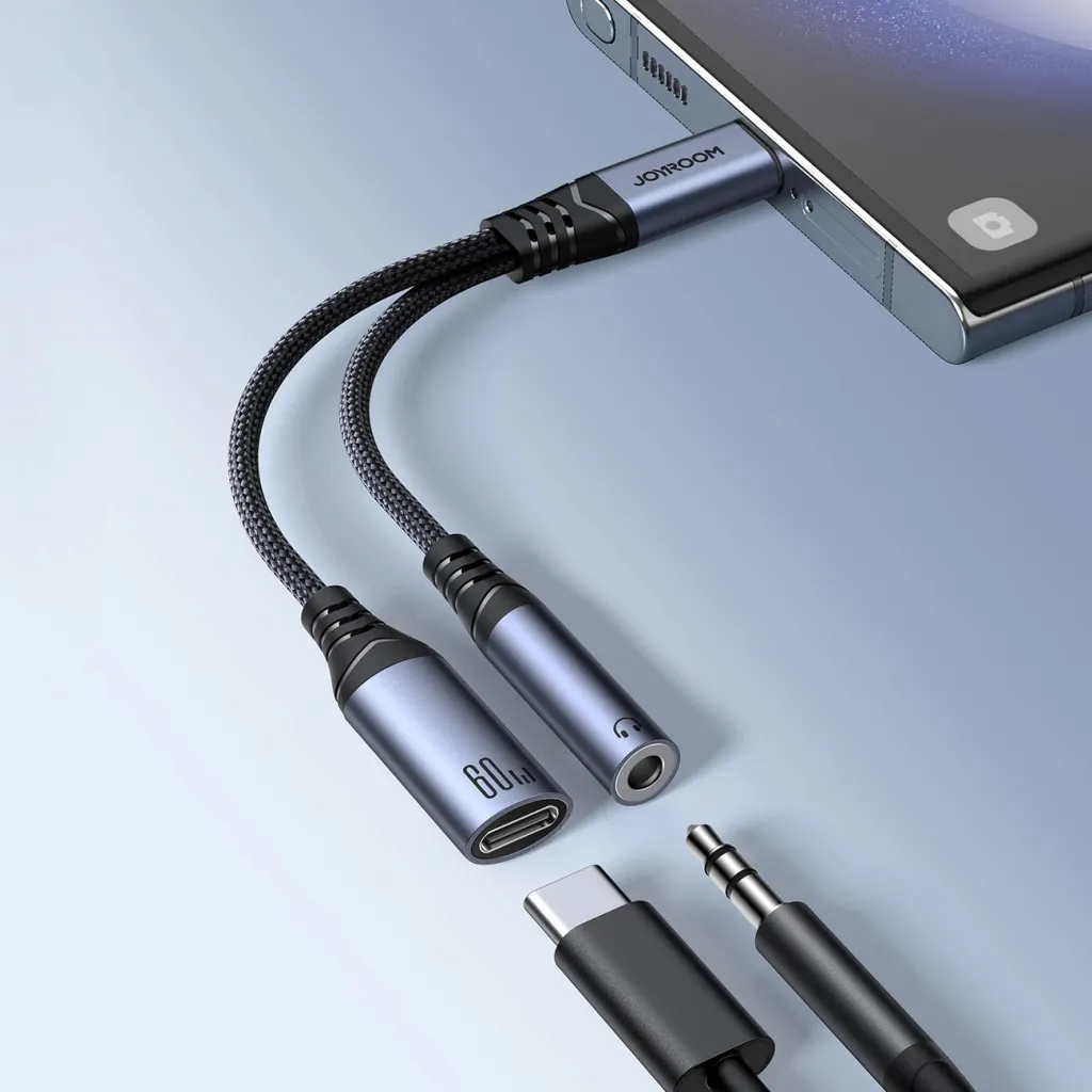 Adapter 2-në-1 Joyroom SY-C02, USB-C në USB-C/3.5mm mini jack, i zi - 8