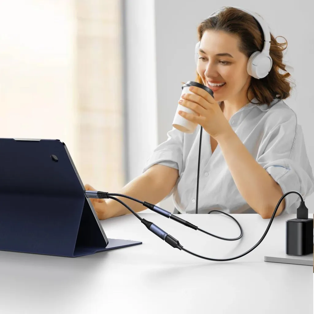 Adapter 2-në-1 Joyroom SY-C02, USB-C në USB-C/3.5mm mini jack, i zi - 10