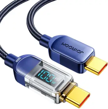 Kabllo USB-C në USB-C Joyroom A4 S-CC100A4 me ekran, 1.2m, 100W, Blu