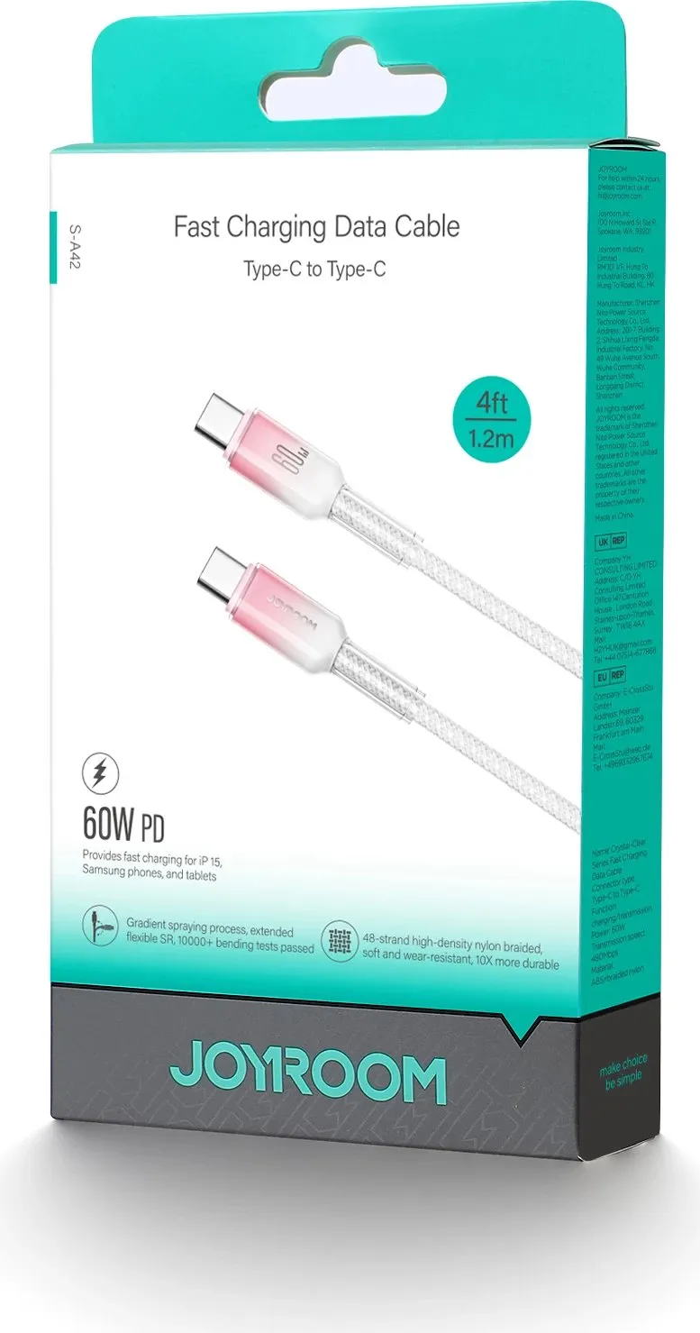 Kabllo USB-C në USB-C Joyroom S-A42, 1.2m, 60W, Bardhë - 8