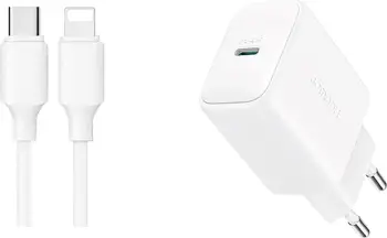 Karikues muri Joyroom JR-TCF20, 20W PD/QC 3.0, 1x USB-C, prizë EU, me kabëll USB-C/Lightning 1m, bardhë