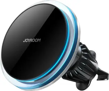 Mbajtëse makine për celular me karikues wireless MagSafe 15W, Joyroom JR-ZS291, për grilë ajrimi, me rrotullim 360°, me kabllo USB-A në USB-C, argjendtë