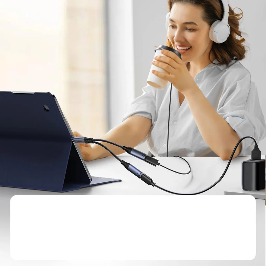 Adapter USB-C në 2x USB-C Joyroom SY-C03, DAC, 60W, i zi - 3