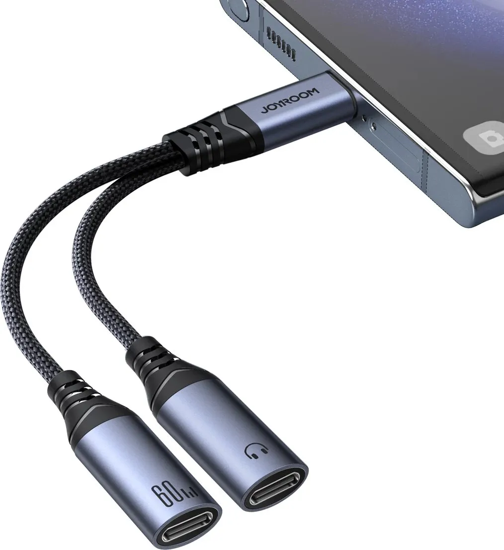 Adapter USB-C në 2x USB-C Joyroom SY-C03, DAC, 60W, i zi - 8
