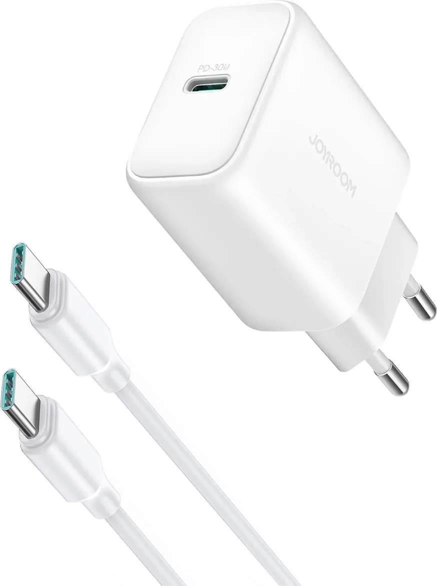 Karikues rrjeti USB-C PD 30W QC SFC, Joyroom JR-TCF24, 1 port, PPS, prizë EU, kabllo USB-C 1m, i bardhë, set - 1