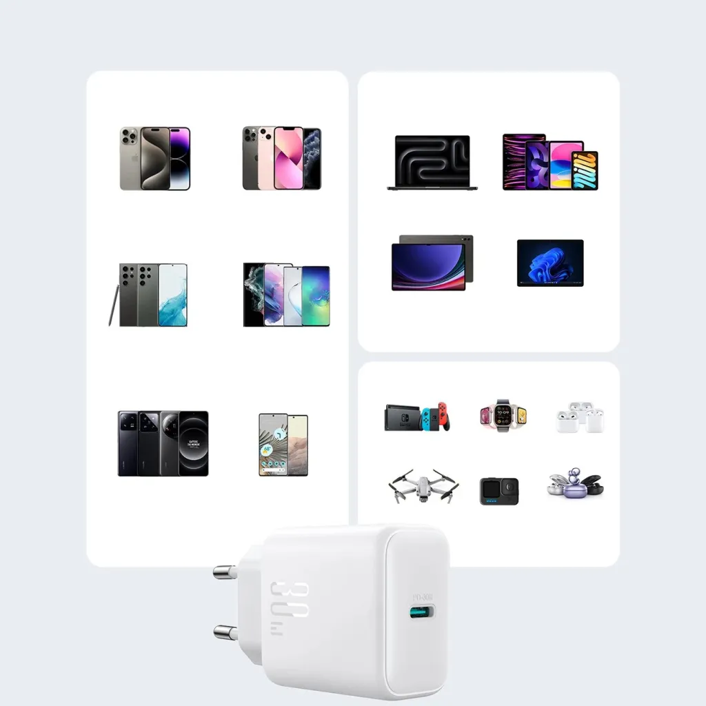 Karikues rrjeti USB-C PD 30W QC SFC, Joyroom JR-TCF24, 1 port, PPS, prizë EU, kabllo USB-C 1m, i bardhë, set - 13