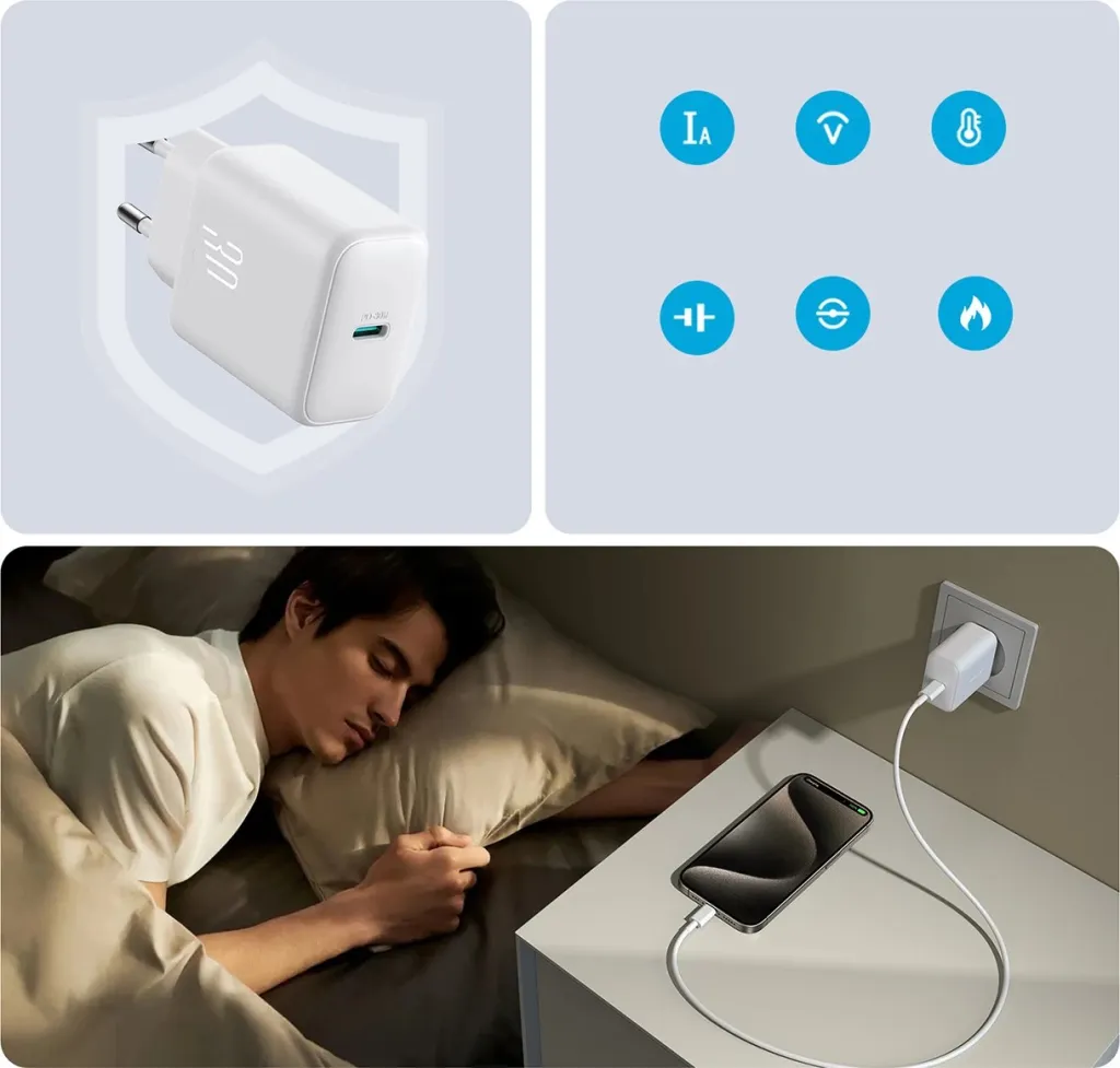 Karikues rrjeti USB-C PD 30W QC SFC, Joyroom JR-TCF24, 1 port, PPS, prizë EU, kabllo USB-C 1m, i bardhë, set - 10