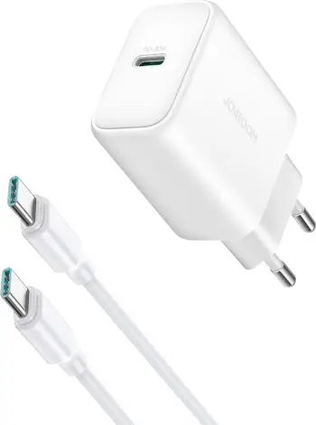 Karikues rrjeti USB-C PD 30W QC SFC, Joyroom JR-TCF24, 1 port, PPS, prizë EU, kabllo USB-C 1m, i bardhë, set