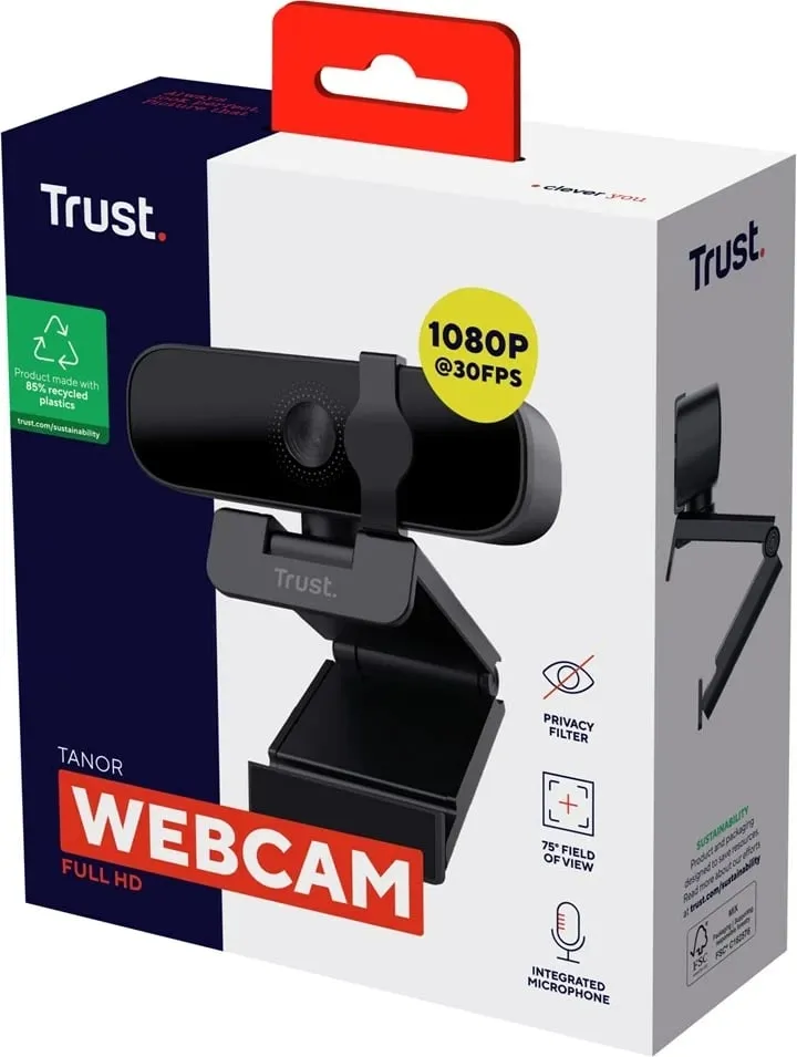 Webcam Trust Tanor, 1920 x 1080 pixels, USB, E zezë - 8