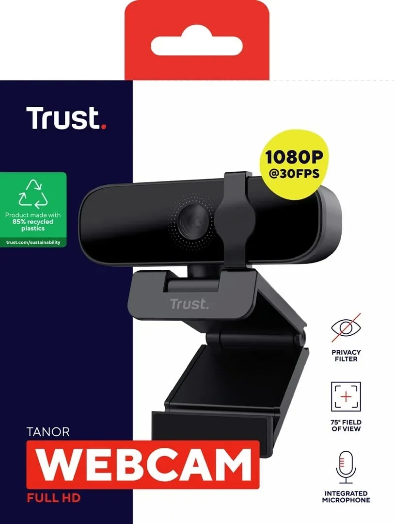 Webcam Trust Tanor, 1920 x 1080 pixels, USB, E zezë - 9